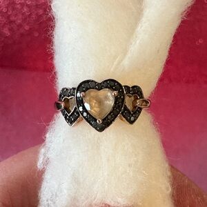 🩷10k Rose Gold Ring with Black Diamonds and Morganite Heart